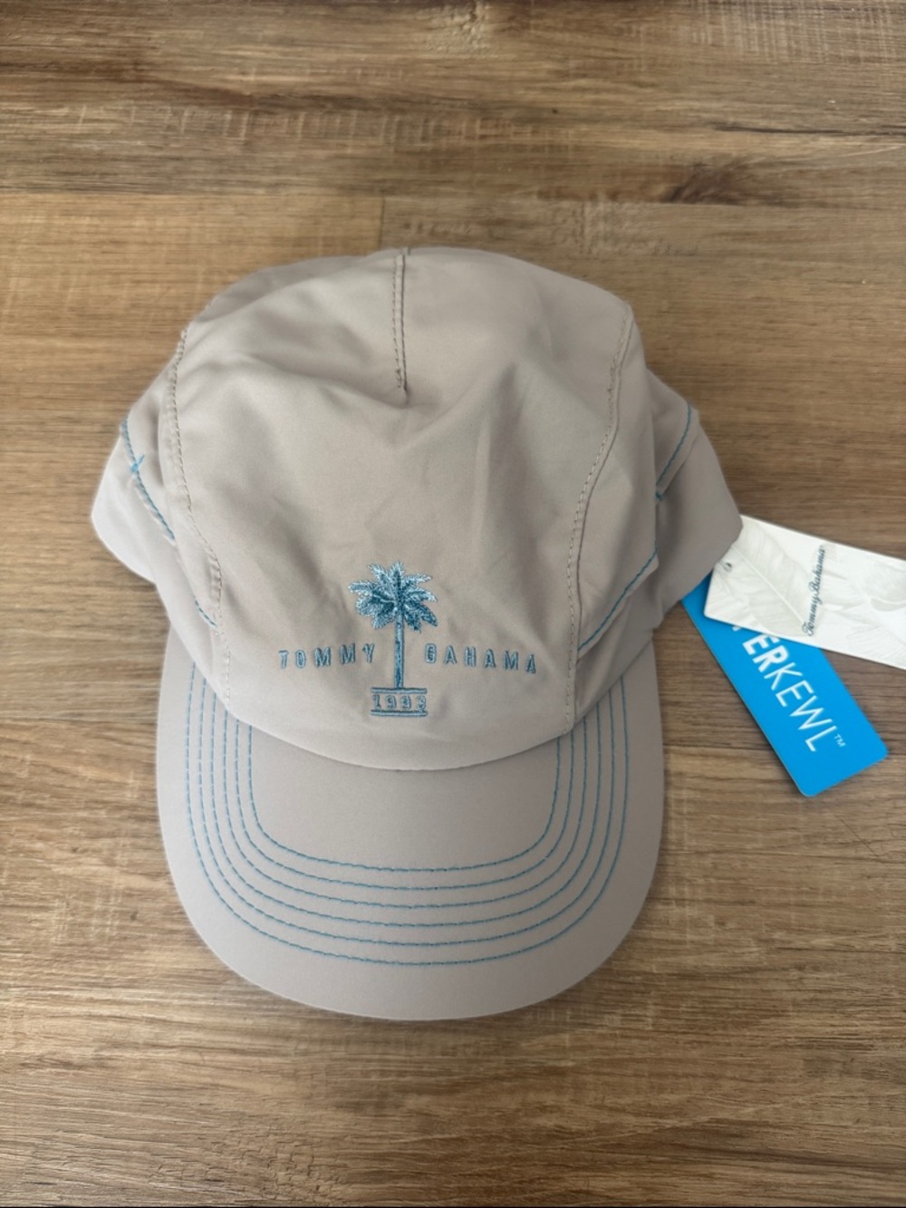Tommy Bahama HyperKewl Khaki Hat UPF 50 Blue Embroidered Adjustable Cooling NWT